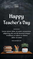 een poster voor gelukkig leraar dag met een zwart achtergrond en een ingemaakt fabriek psd