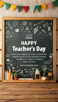 een schoolbord met een banier dat zegt gelukkig leraar dag psd