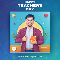 A teacher in a suit holding a book is smiling and pointing to the camera psd