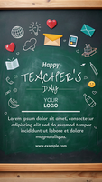 A green chalkboard with a variety of images psd