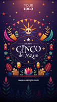 A colorful poster for Cinco de Mayo featuring a variety of flowers psd