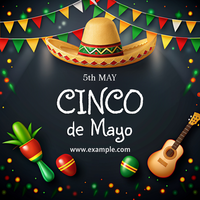 A black background with a hat, maracas, and a guitar psd