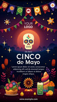 A colorful poster for Cinco de Mayo featuring a skull and a moon psd