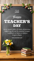 A chalkboard with a vase of flowers and books teachers day psd