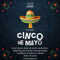 A colorful poster for Cinco de Mayo featuring a sombrero and a Mexican flag psd