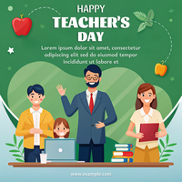 A poster for Teacher's Day featuring a man and woman with children psd