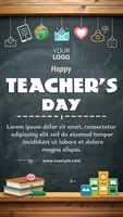 een poster voor leraar dag met een schoolbord achtergrond en een verscheidenheid van afbeeldingen psd