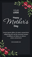 een zwart en wit poster met een bloemrijk grens en de woorden gelukkig moeder dag psd