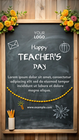 een schoolbord met een banier dat zegt gelukkig leraar dag psd
