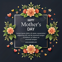 A colorful flowery background with a black frame mother's day psd