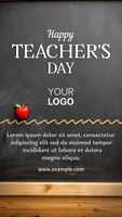 en affisch för lärarens dag med ett äpple och en svarta tavlan psd