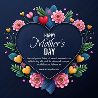 A colorful heart shaped frame with flowers happy mother's day psd