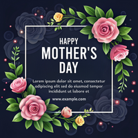 A colorful flowery happy mother's day with pink roses and yellow flowers psd