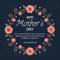 en blå bakgrund med en rosa blommig gräns och de ord Lycklig mors dag psd
