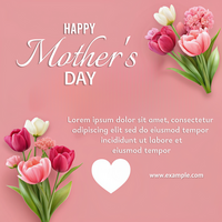 A pink and white card with a heart and flowers on it happy mother's day psd
