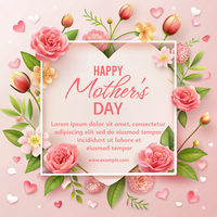 A pink and green flowery background with a white frame psd