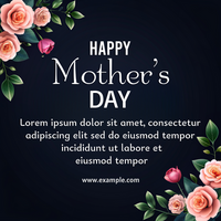 A black background with pink flowers and the words Happy Mother's Day psd