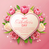 A pink heart with flowers surrounding it happy mother's day psd