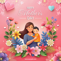Happy mother's day woman holding a baby in a flowery background psd