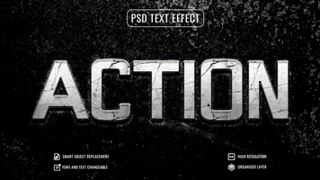 action texte effet sur noir grungy Contexte psd