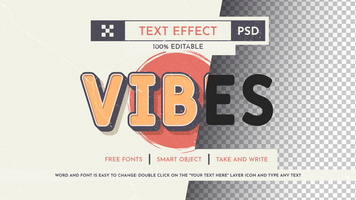Retro Vibes Text Effect, Font Style. Raster Mockup and Template. Slogan and Brand Company. psd