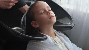 Girl having her hair washed by hairdresser in salon video