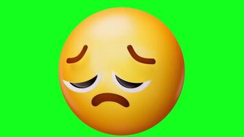 3d triste emoji con verde pantalla fondo, animado 3d emoji video