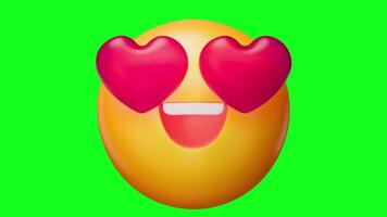 3d amor emoji con verde pantalla fondo, transparente amor emojis, animado amor emoji video