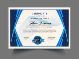 profesional certificado de apreciación modelo diseño muestra, elegante azul, oro, jardín diploma certificado limpiar moderno certificado. certificado frontera modelo con lujo ilustración vector