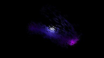 Organized movement of dynamic colorful particles in a form of a 3D sphere on black background. Animation. Technological background, blue and purple atoms flying in a circle. video