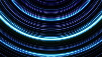 Neon colorful bended lines blinking on black background, seamless loop. Animation. Arc shaped narrow stripes of blue and lilac colors moving and shimmering. video