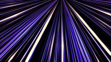 Abstract glowing straight parallel lines blinking on black background, seamless loop. Animation. Colorful shimmering rays of purple color spreading from one point into the sides. video