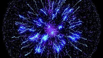 3D Abstract colorful explosion of the star isolated on black background. Animation. Beautiful blue celestial body moving in space surrounded by the cloud of particles. video