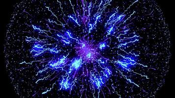 3D Abstract colorful explosion of the star isolated on black background. Animation. Beautiful blue celestial body moving in space surrounded by the cloud of particles. video