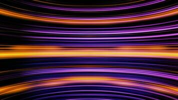 Abstract futuristic orange and purple neon bended lines shimmering on black background, motion graphic design. Animation. Curved 3d flowing horizontal waves, seamless loop. video