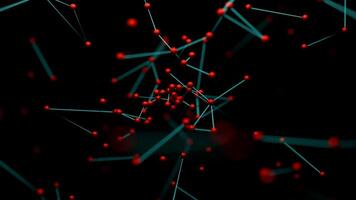 Chains of molecules in stream on black background. Design. Molecules moving in space with biological chains. Molecular compounds arising in space video