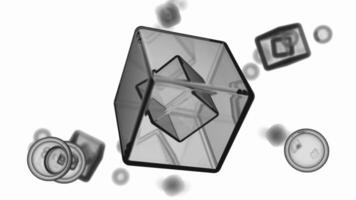 Abstract monochrome 3d cubes and bubbles. Design. Geometric background with flying and rotating shapes. video