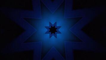 Abstract flashing stars in the dark. Design. Fractal blinking kaleidoscope shapes on a black background. video