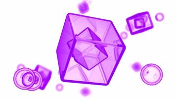 3d kubussen roterend in virtueel ruimte. ontwerp. transparant kubussen en ronde bubbels. video