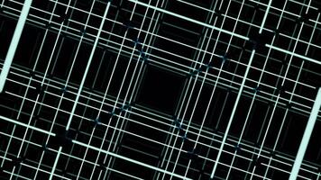 Electronic 3d grid with square lines. Design. 3D grid with square tunnel on black background. Computer grid with square lines video