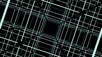 Electronic 3d grid with square lines. Design. 3D grid with square tunnel on black background. Computer grid with square lines video