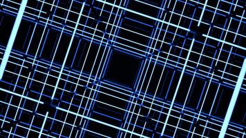 Rotating animation with square line construction. Design. Spatial grid with lines and squares. Electronic grid with square tunnel video