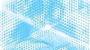 abstrakt 3d kubisch Textil- Muster winken nach dem Zufallsprinzip. Bewegung. geometrisch Hintergrund mit Würfel oder klein Kisten mit Licht Fackeln. video