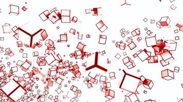 abstrakt spridning ström av 3d kuber. rörelse. silhuetter av små flygande och roterande kuber. video