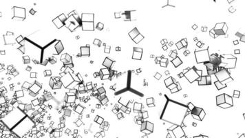resumen extensión corriente de 3d cubitos. movimiento. siluetas de pequeño volador y giratorio cubitos. video