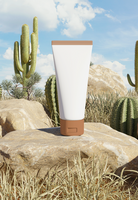 Photo mockup of beauty cosmetic tube product in the desert psd