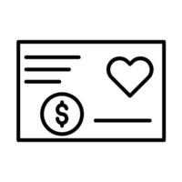 donación cheque línea icono diseño vector