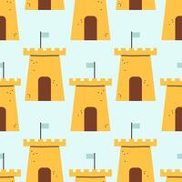 Summer sand castle pattern. Flat seamless pattern. Simple sand castle. Cartoon design. Flat illustration. vector