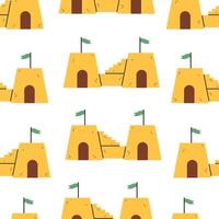 Summer sand castle pattern. Flat seamless pattern. Simple sand castle. Cartoon design. Flat illustration. vector