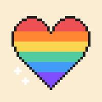 Rainbow Pixel Heart illustration. LGBTQ community heart symbols and signs in retro 8-bit game style. vector